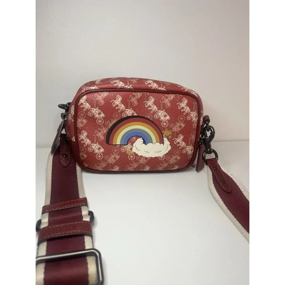 COACH Red Camera Mini Bag 16 Horse Carriage Rainbow Crossbody NWT $336 Sm. Flaw